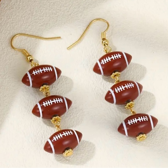 THREE DANGLE FOOTBALL GAMEDAY GAME DAY FISHHOOK EARRINGS-NEW - Picture 1 of 5